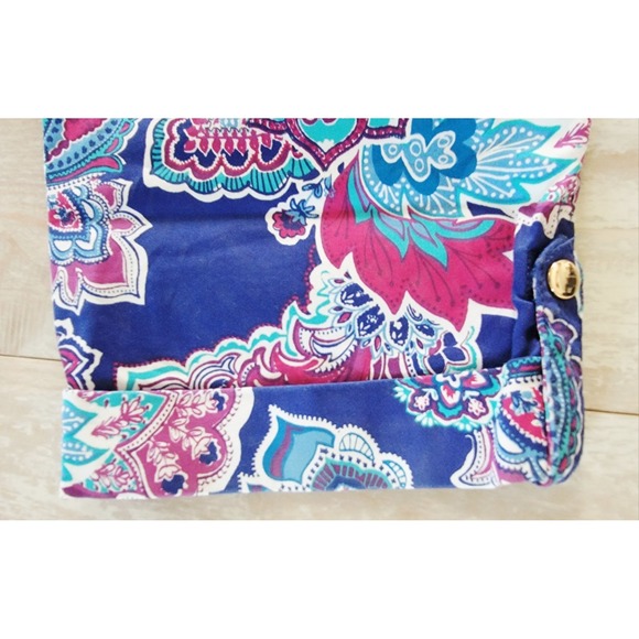 Chico's 1 Paisley Cuffed‎ Crop Pants Ultimate Fit Medium Blue Maroon White NEW - Picture 6 of 6